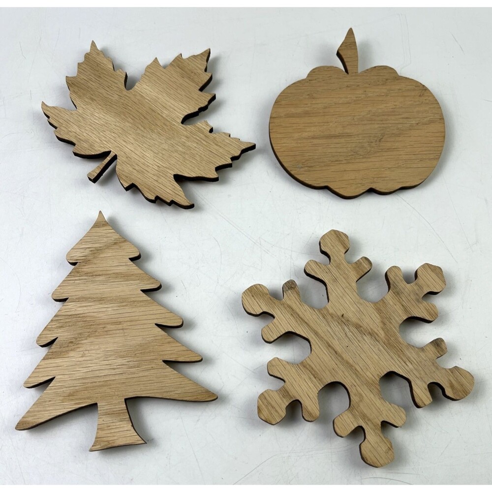 4-Piece Unfinished Flat 3D Wood Cutouts DIY Craft With Magnets on the Back